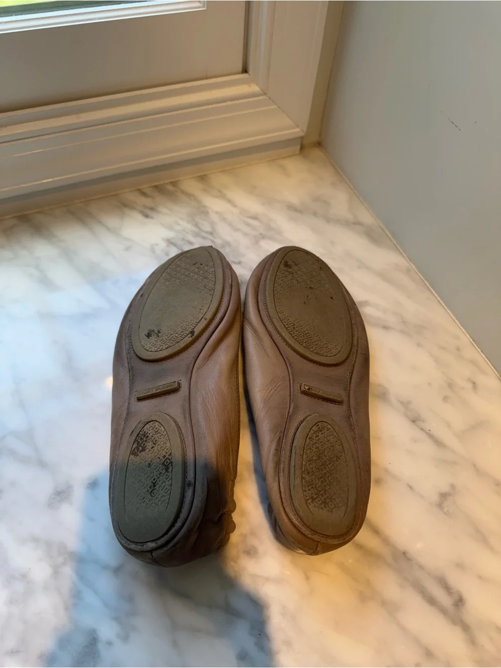 Tory Burch Brown Logo Leather Ballet Flats
